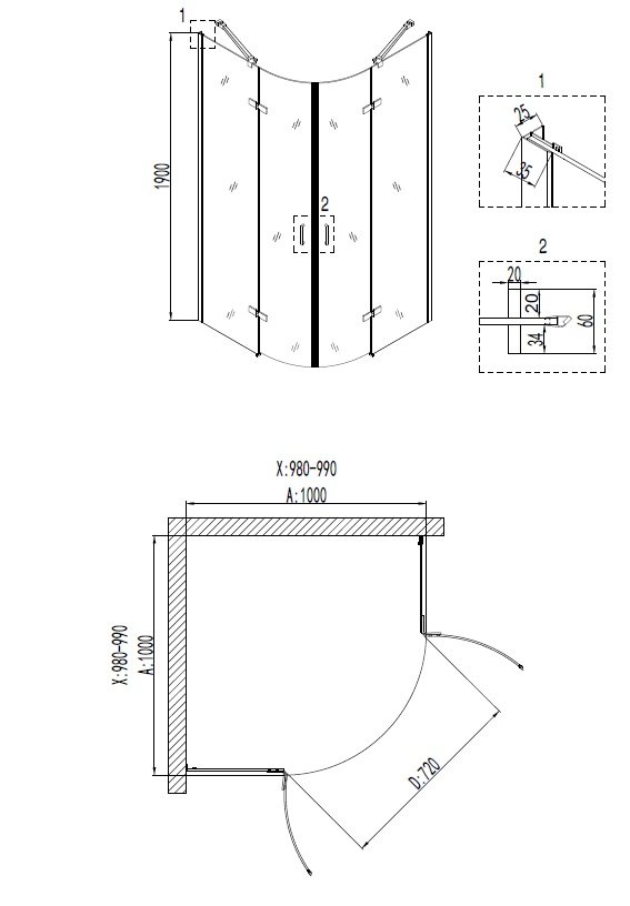 Душевой уголок Niagara Nova NG- 6816-08 Black 100x100 прозрачный, черный