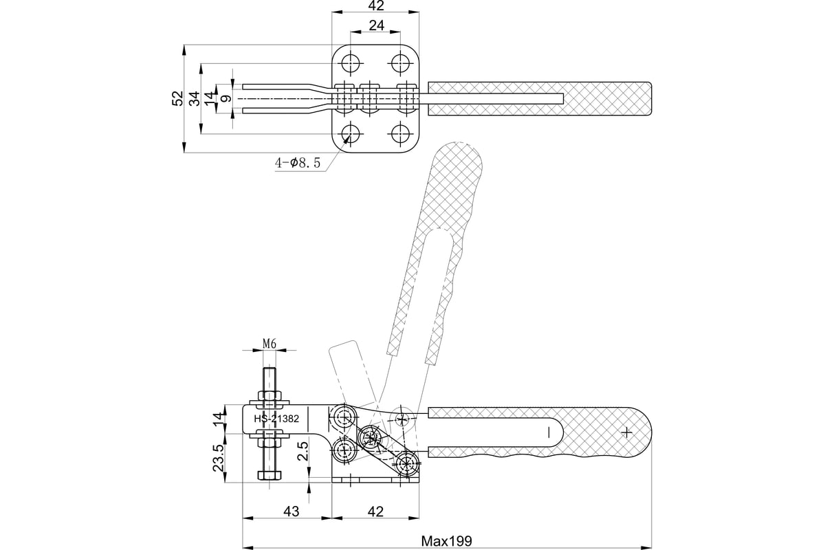 Зажим с горизонтальной рукоятью HS CLAMP HS-21382