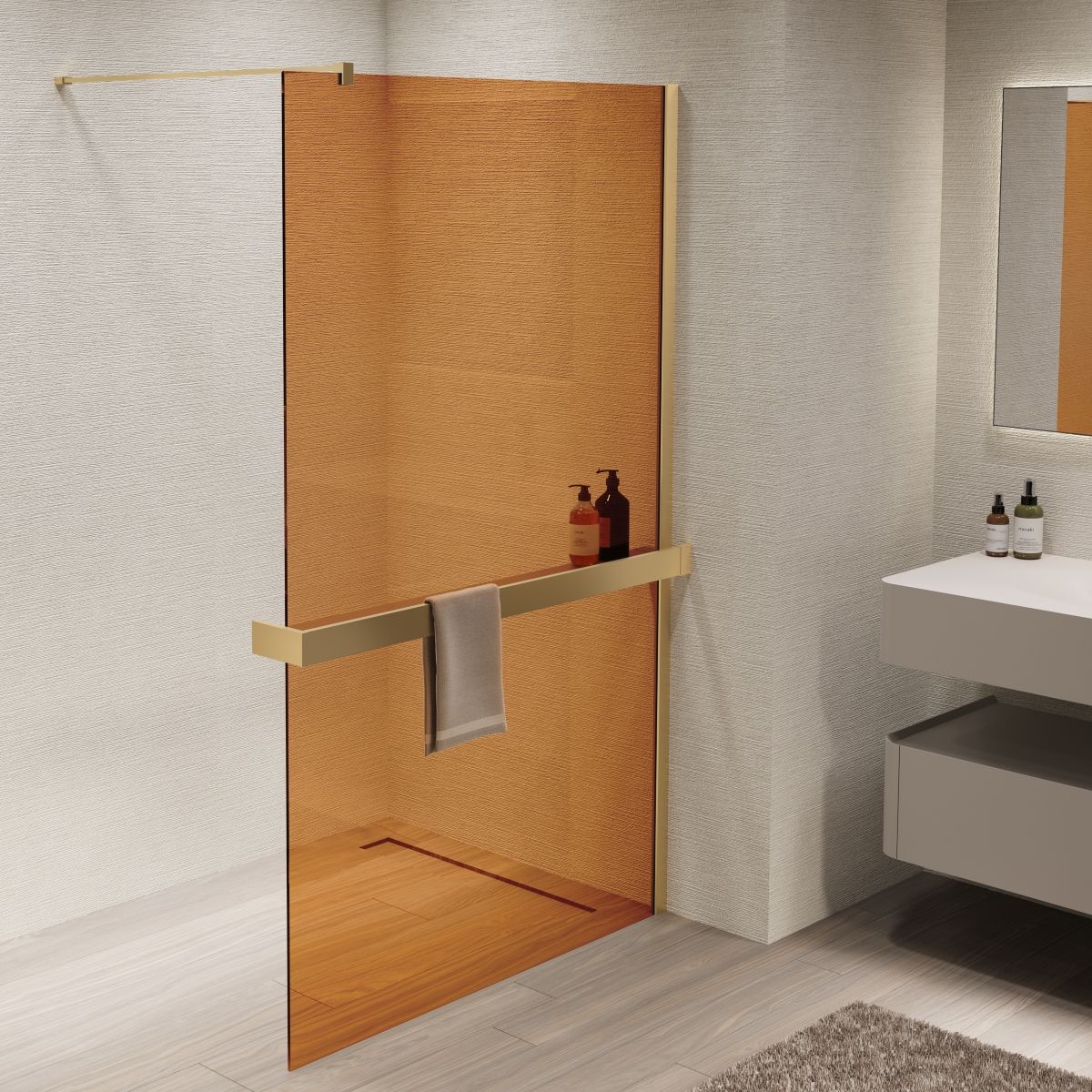 Душевая перегородка Vincea Walk-In VSW-1HR100GSG 100x200 матовое золото, янтарь