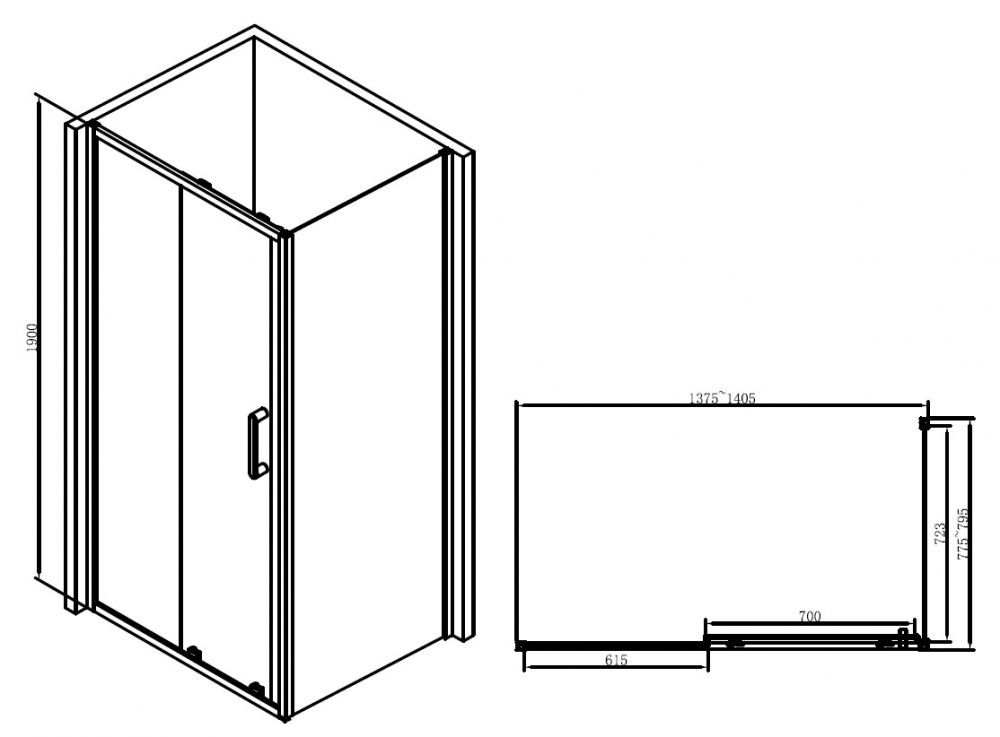 Душевой уголок Abber Schwarzer Diamant 140x80 прямоугольный, черный