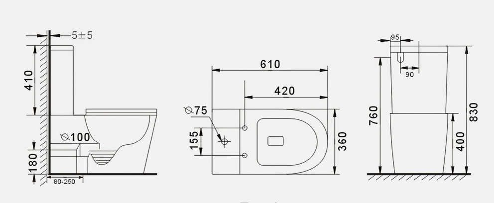 Унитаз-компакт Gid Tr2179BM безободковый, черный матовый