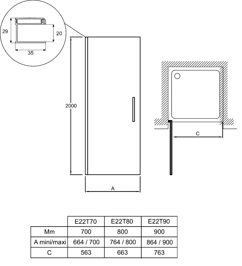 Душевая дверь Jacob Delafon Contra 90x200 E22T90-GA для установки в нишу