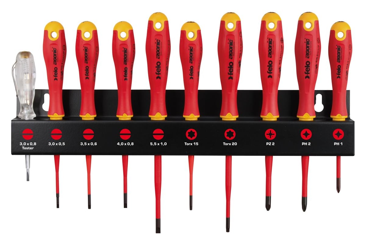 Набор диэлектрических отверток SL/PH/PZ/Tx E-Slim Felo Ergonic на стальной стойке, 10 шт 41391093