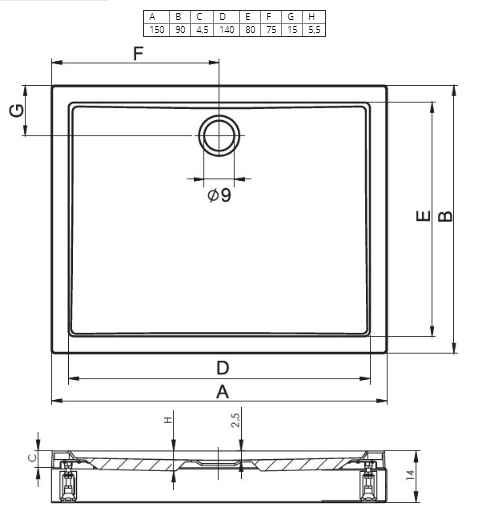Поддон для душа Riho Davos 265 150x90
