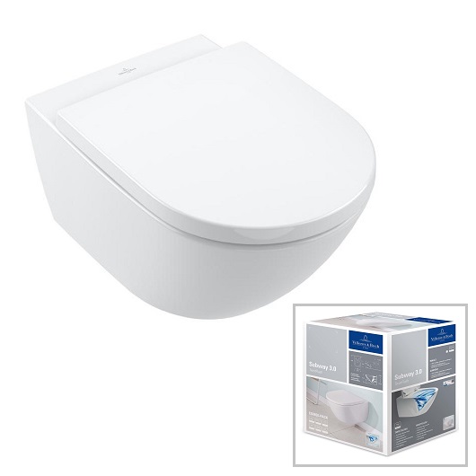 Подвесной унитаз Villeroy&Boch Subway 3.0 безободковый, сиденье в комплекте SoftClosing, альпийский белый 4670TS01