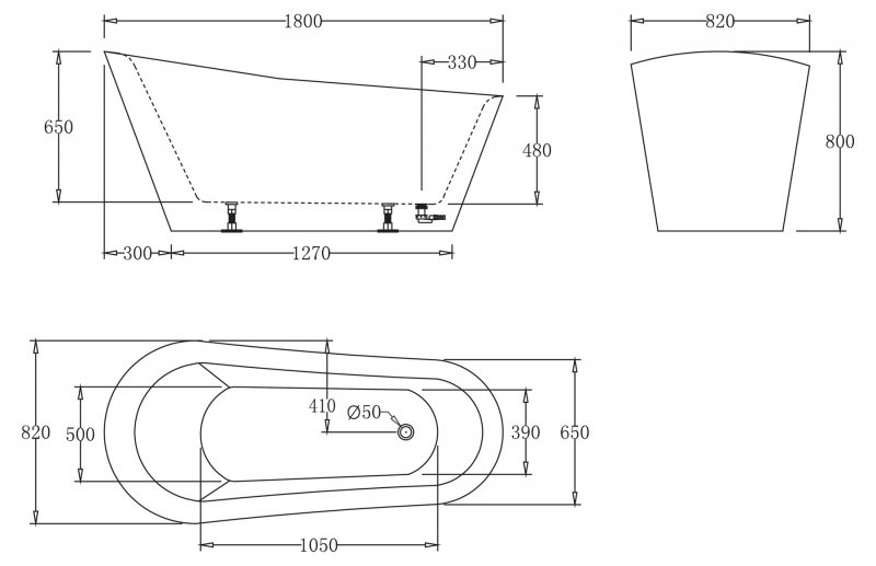 Акриловая ванна BelBagno BB63-1800-W0 180x82 см без перелива