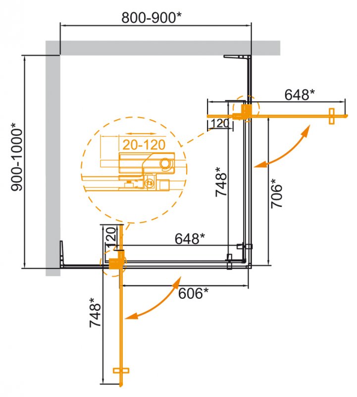 Душевой уголок Cezares SLIDER-AH-2-80/90-90/100-C-Cr 80/90x90/100 прозрачный, хром