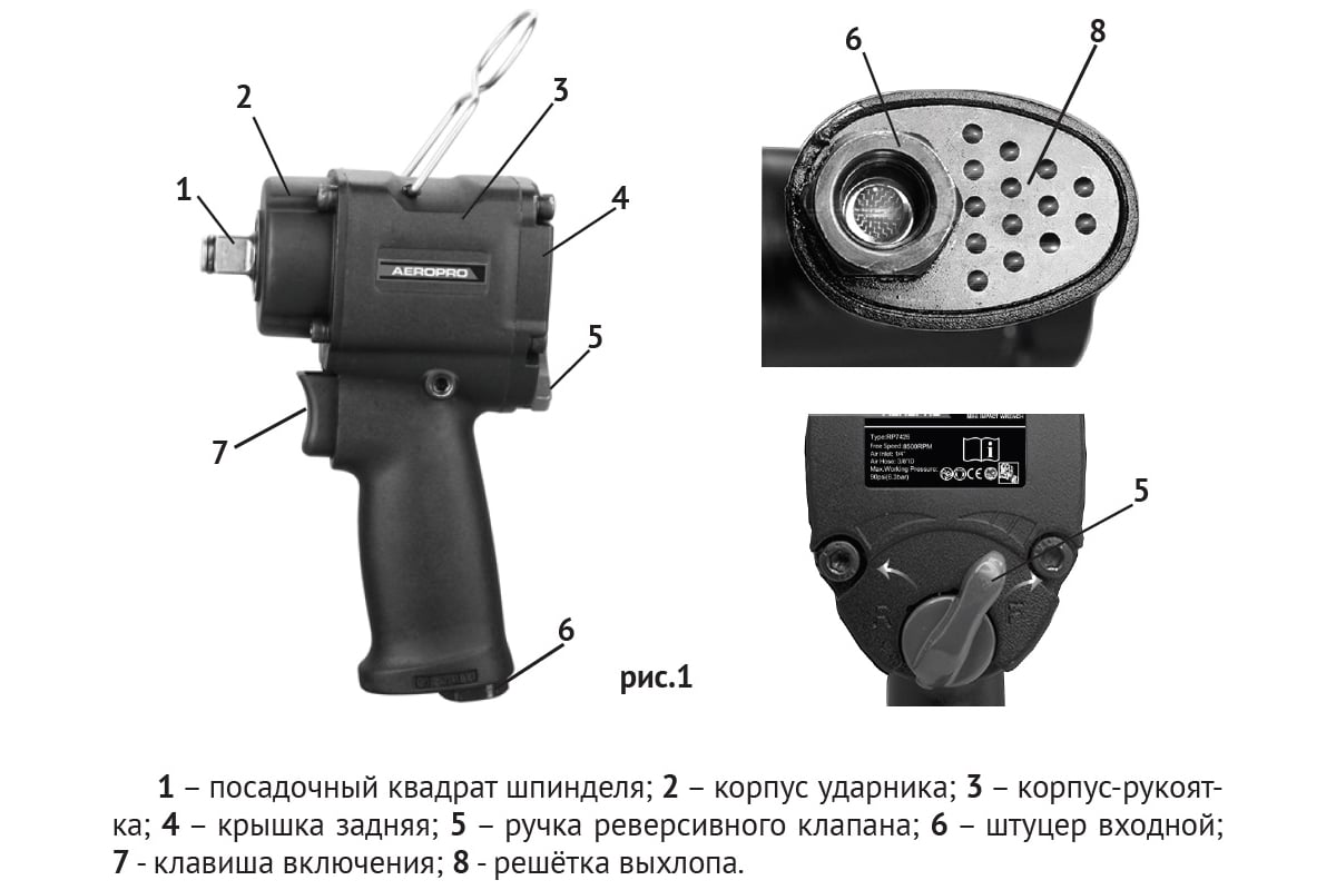 Пневматический ударный гайковерт Aeropro 1/2", 610 Нм, ультра-компактный RP7426