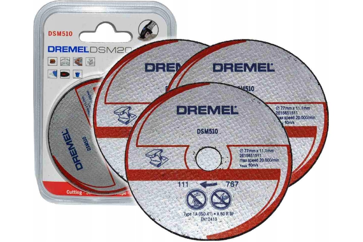 Диск отрезной по металлу и пластику DSM510 (3 шт; 77х11 мм) Dremel 2615S510JB