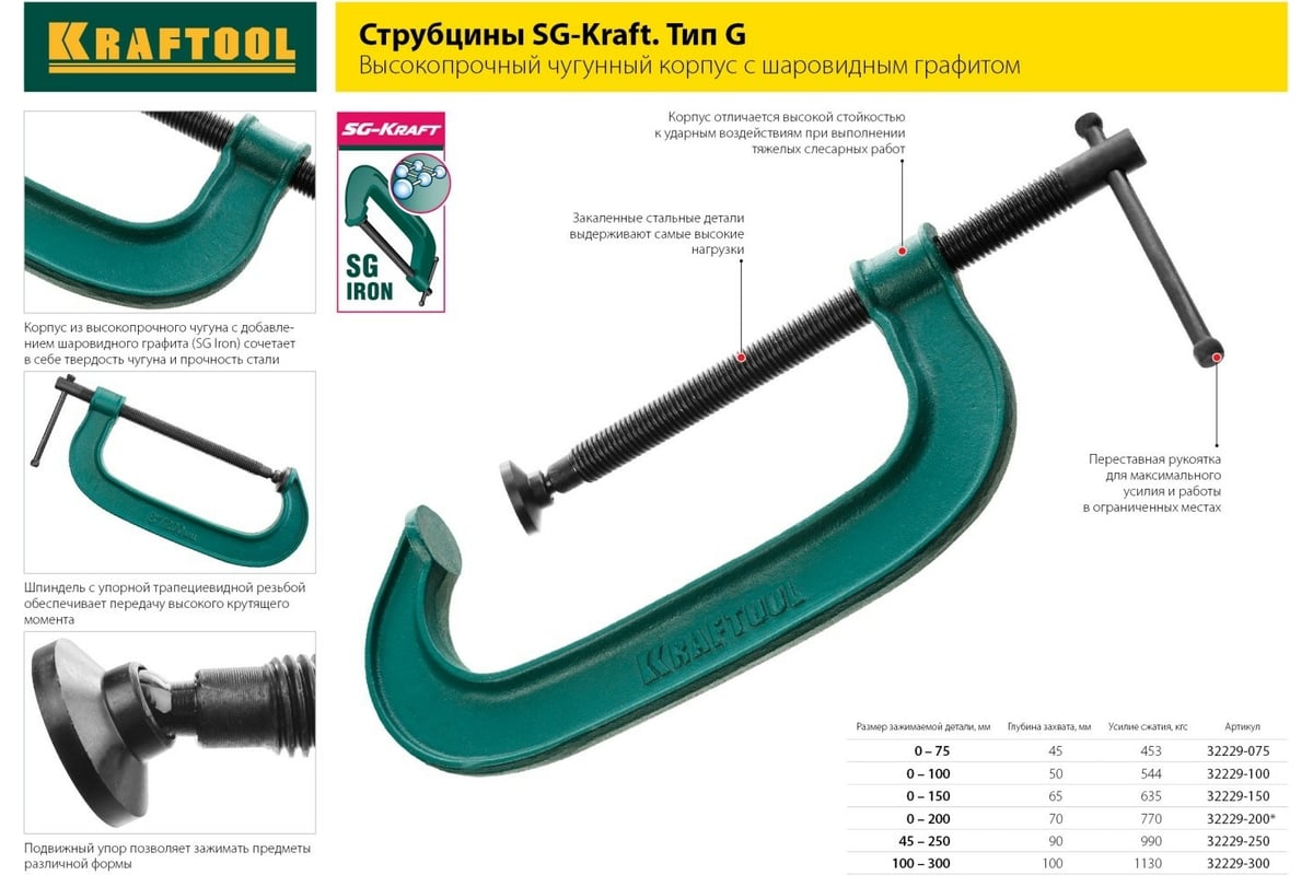 G-образная струбцина Kraftool Extrem G-150 150х65 мм 32229-150