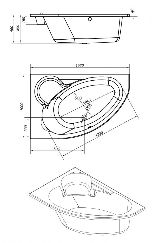 Акриловая ванна Cersanit Kaliope 153x100 L