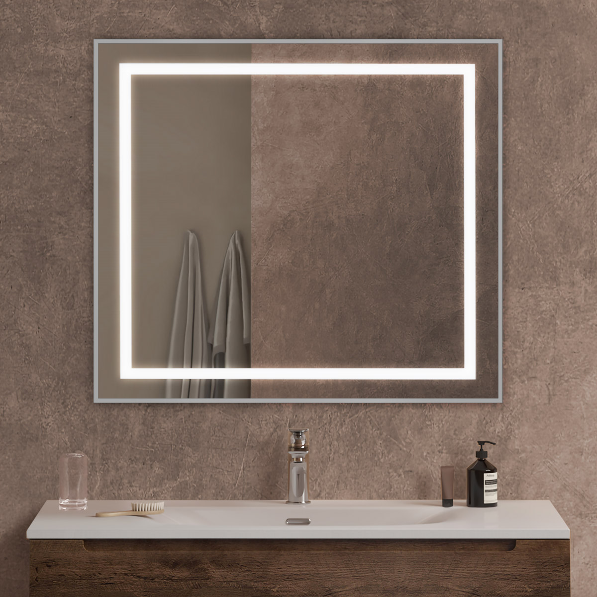 Зеркало BelBagno SPC-KRAFT-900-800-SENS-AL 90x80 см сенсорный выключатель, сатин