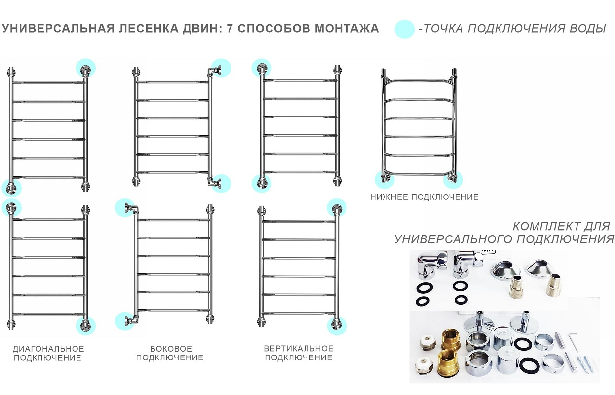 Полотенцесушитель водяной Двин E 1"-1/2" 43x80 универсальный K3, хром 4627085987918