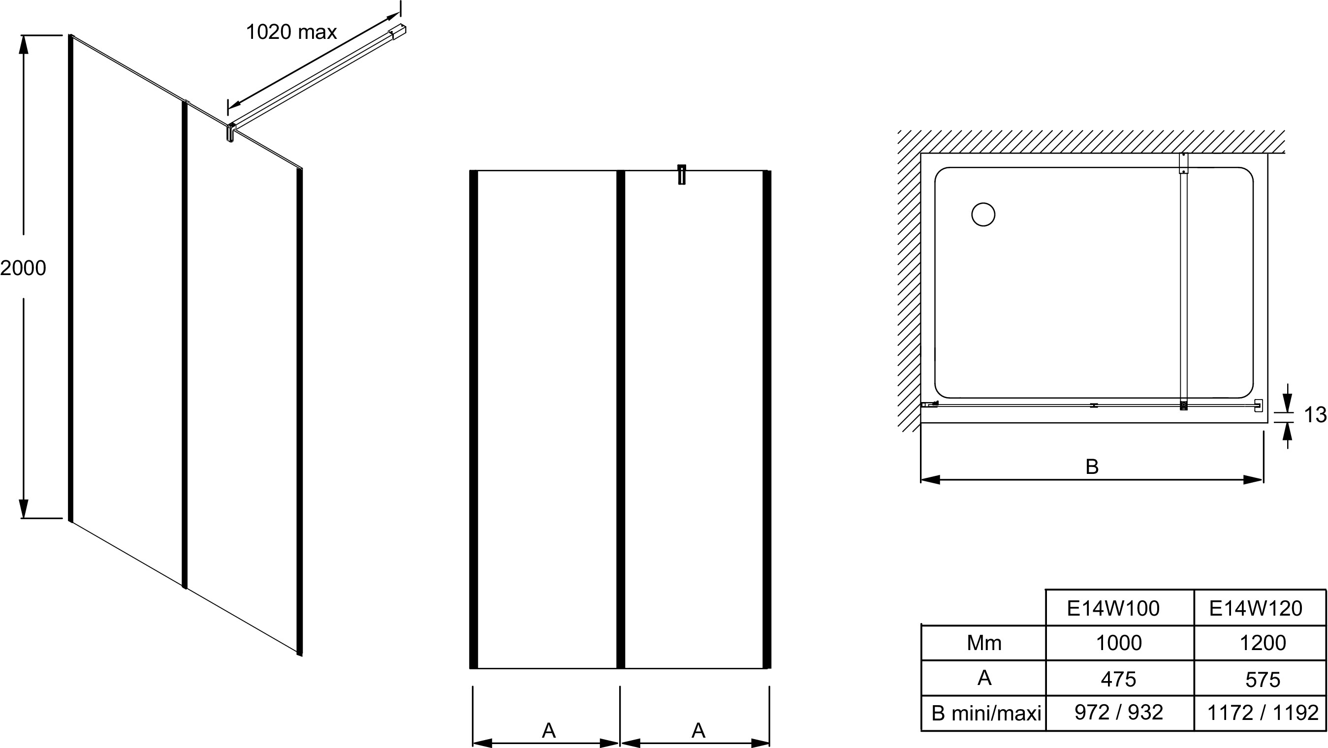 Душевая панель Jacob Delafon Serenity E14W100-BLV 100x200, черный профиль