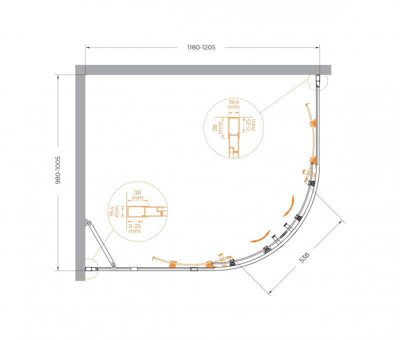 Душевой уголок Cezares MOLVENO-RH-2-120/100-C-BORO-IV 120x100 прозрачный, брашированное золото