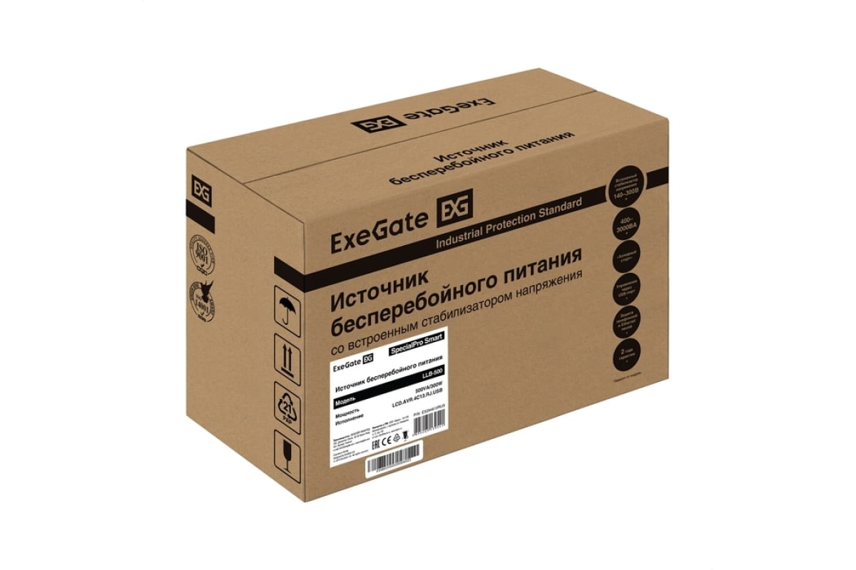 Источник бесперебойного питания Exegate SpecialPro Smart LLB-500.LCD.AVR.4C13.USB 500VA 300W, LCD, AVR, 4*C13, USB, Black 294610