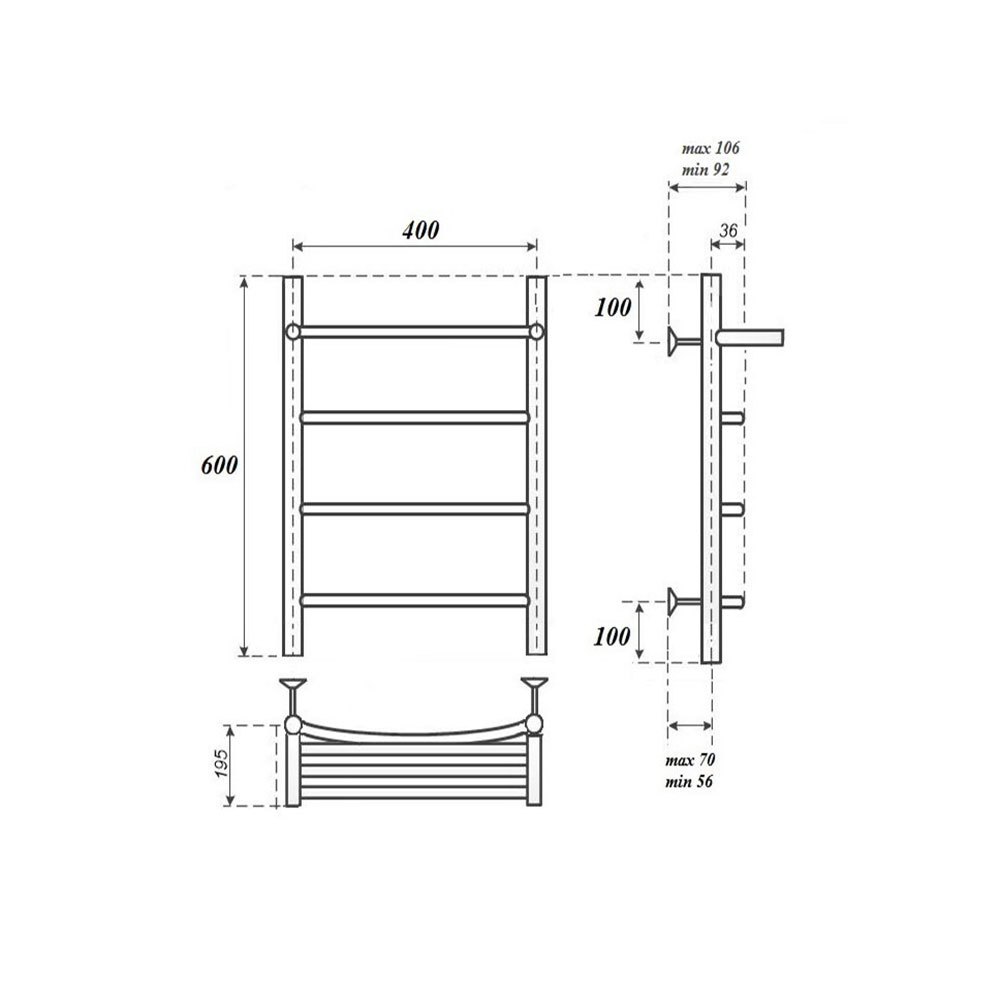 Полотенцесушитель водяной Point PN04146P П3 40x60, с полкой, хром