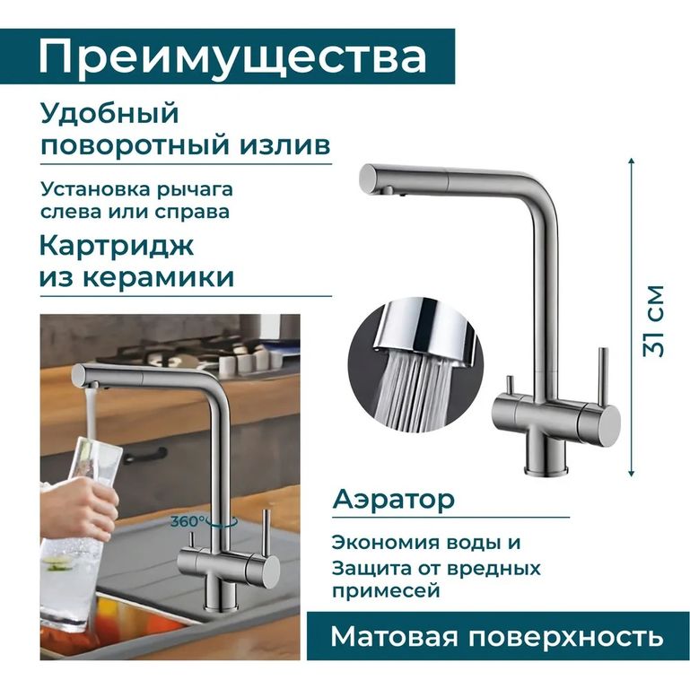 Смеситель для кухни Alveus Aquila 1139808 под фильтр, матовый черный