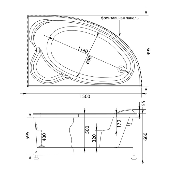 Акриловая ванна Aquanet Mayorca 150x100 R