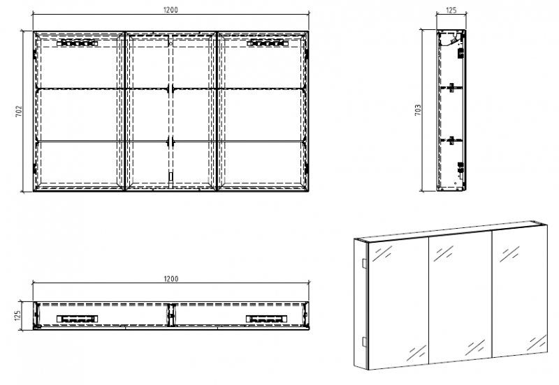 Зеркальный шкаф BelBagno SPC-3A-DL-BL-1200 120 см