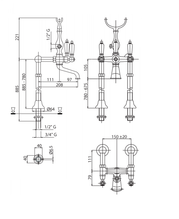 Напольный смеситель Cezares First FIRST-VDP-01-Bi хром, белый