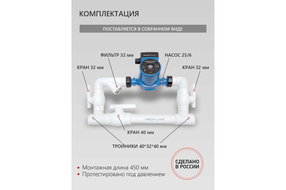 Байпас PROFLINE (насос 25/6 комплектуется полипропиленом Ду40) L- 450мм УТ-00009463
