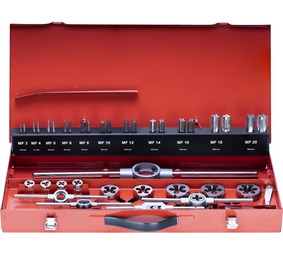 Резьбонарезной набор MF3-MF20 HSS метчики+плашки+воротки, 43шт RUKO 245041