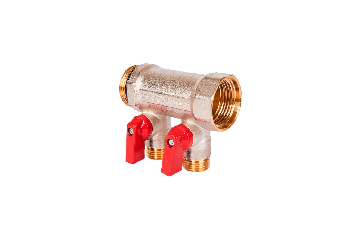 Коллектор с шаровыми кранами STOUT Smb 6210 011202 1", 2 отвода 1/2", красные ручки RG0091AACQKOJF