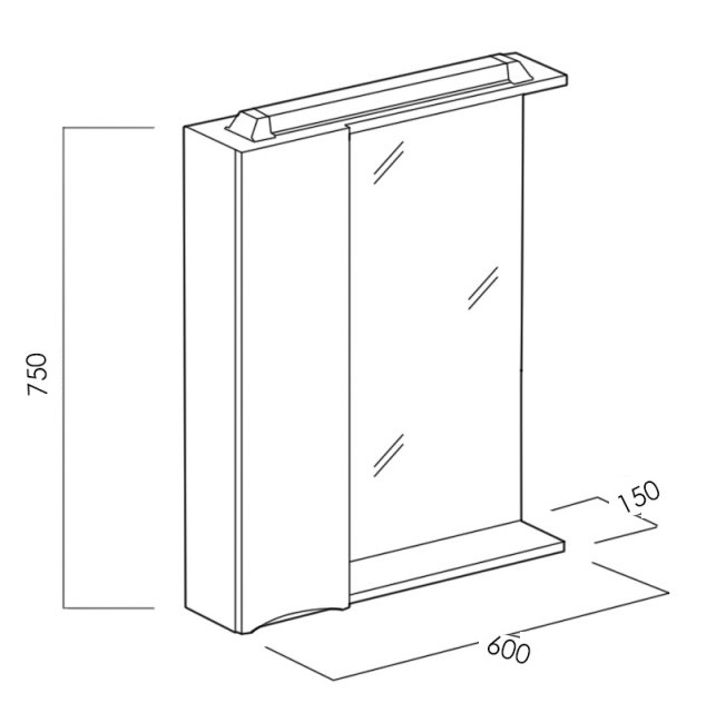 Зеркальный шкаф BelBagno MARINO-SPC-600/750-1A-BL-P-L 60 см, левосторонний, Bianco Lucido