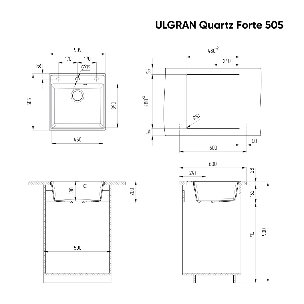 Кухонная мойка Ulgran Quartz Forte 505-08 50.5 см космос