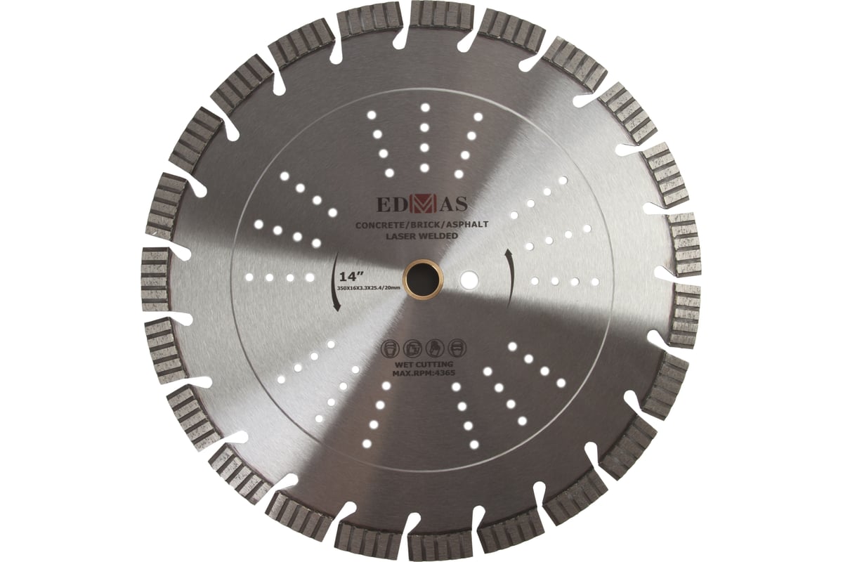 Алмазный диск сегментный 350x25.4/20 мм, 16/3.3 мм EDMAS RS350254