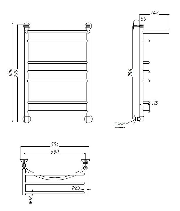 Полотенцесушитель водяной Aquanet Romeo(г2) 50x80 см, с верхней полкой