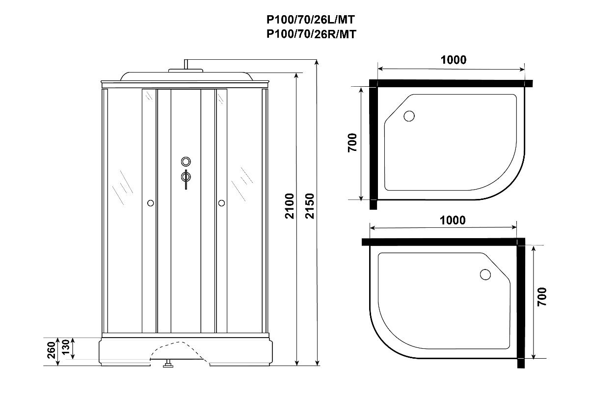 Душевая кабина Niagara Promo P100/70/26L/MT 100x70 стекло матовое, без г/м, L