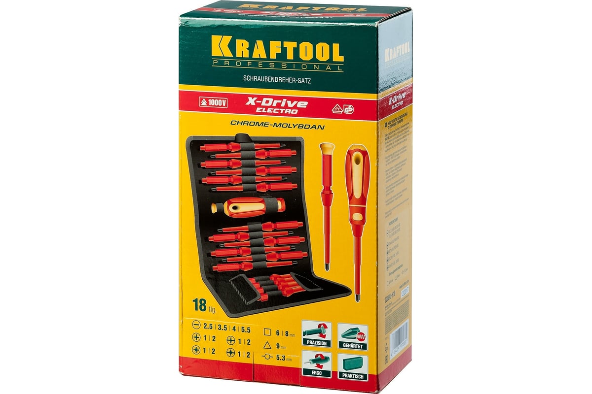 Набор высоковольтных отверток Kraftool Х-Drive Electro 18 предм. 220092-H18