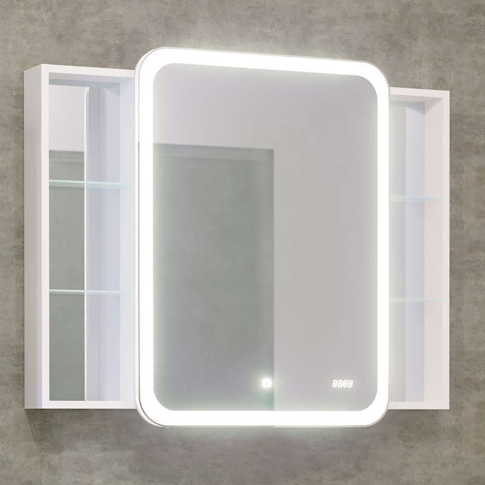 Зеркальный шкаф Jorno Bosko 100 см, с подсветкой и часами