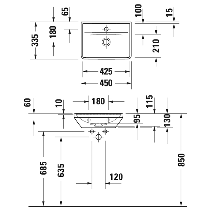 Раковина Duravit D-Neo 0738450041 45 см