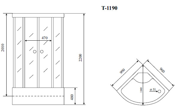 Душевая кабина Timo Standart T-5590 90x90, без г/м, матовые стекла, хром