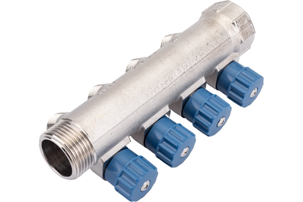 Коллектор с вентилем Valtec 4 выхода х 1х 1/2 НР, никель VTc.560.N.0604 38489