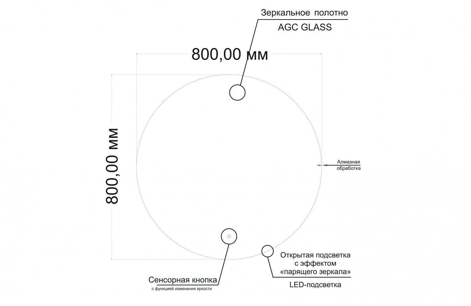 Зеркало Art&Max Sanremo AM-San-800-DS-F-H 80x80 см, с подсветкой, анти-пар