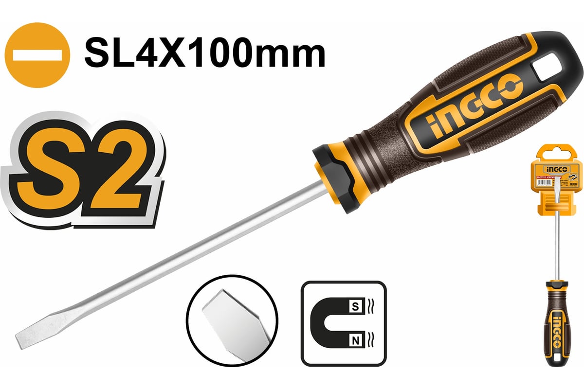 Oтвëртка плоская Ingco SUPER INDUSTRIAL SL4.0x100мм S2 HSDSL4100