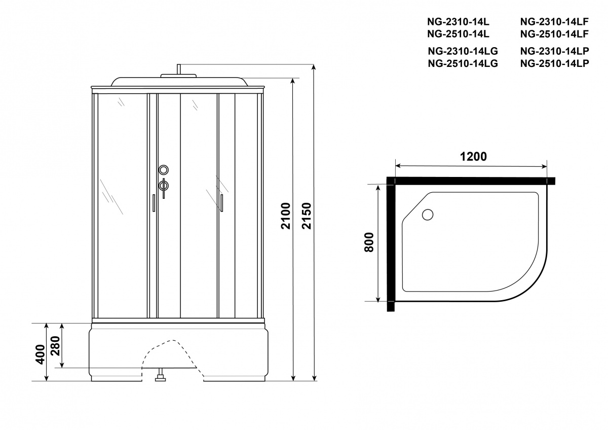 Душевая кабина Niagara NG 2310-14LF 120x80 стекло матовое, пульт управления, гидромассаж