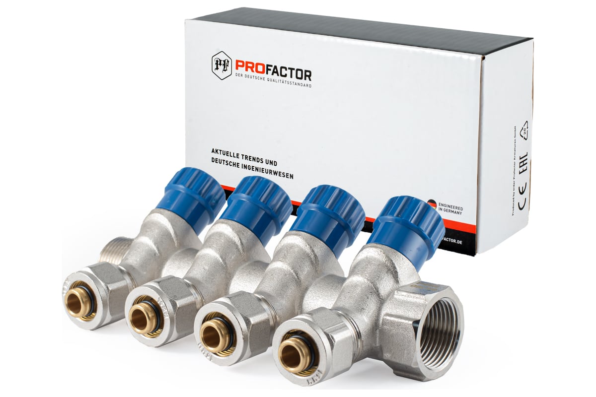 Коллектор с регулировочными вентилями PROFACTOR в/н 3/4" х 4 вых 16 цанга PF MVP 268.4C