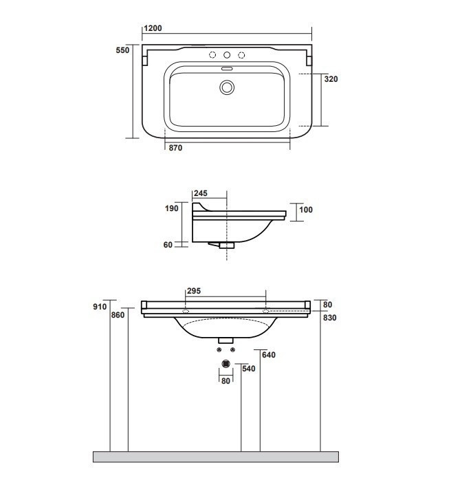 Раковина Kerasan Waldorf 4144K1bi/cr*1 120 см белый/хром (с 1 отв. под смеситель)