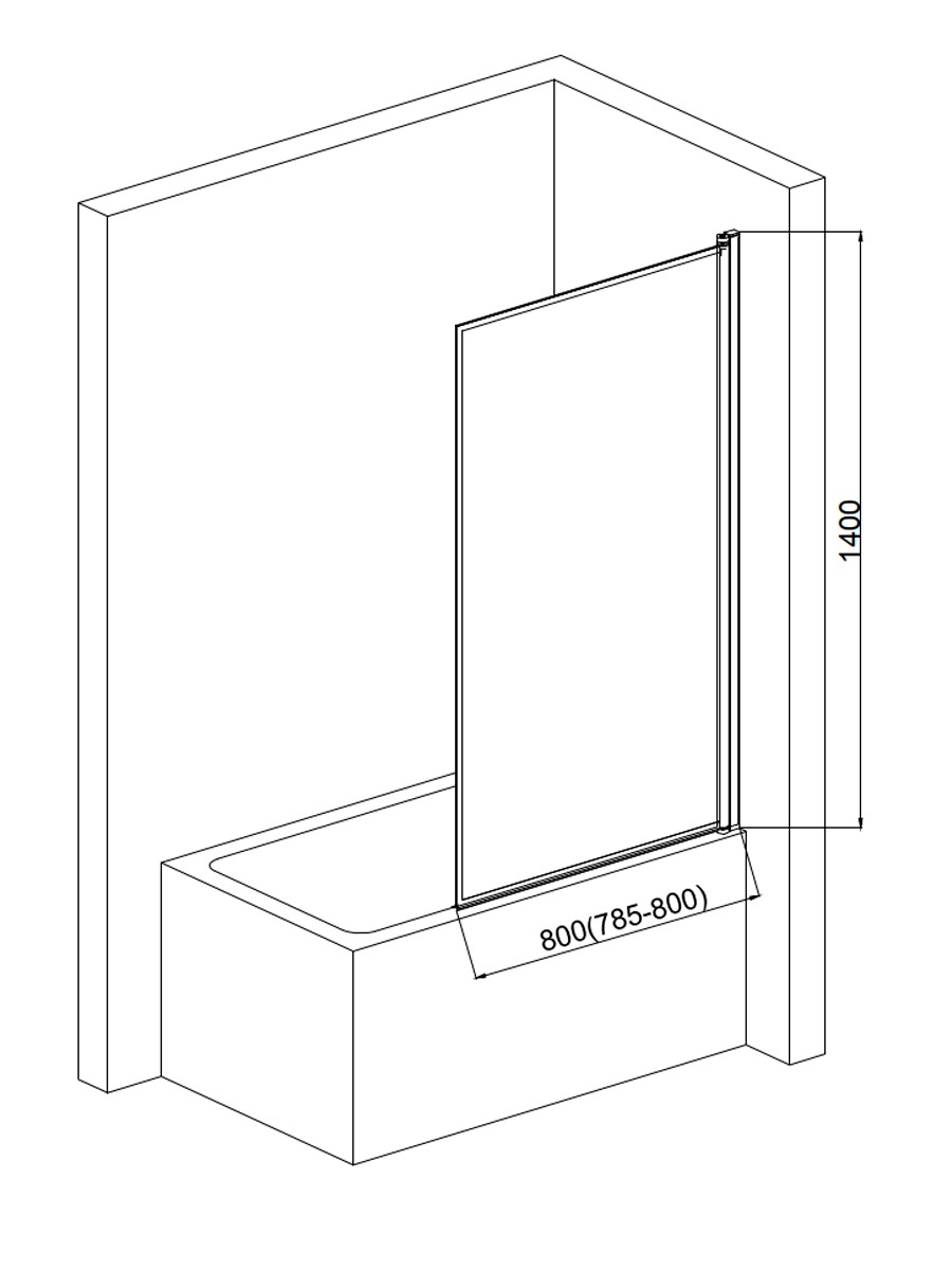 Шторка для ванны AQUAme AQM2859-R 80x140 правая, прозрачное стекло, черный