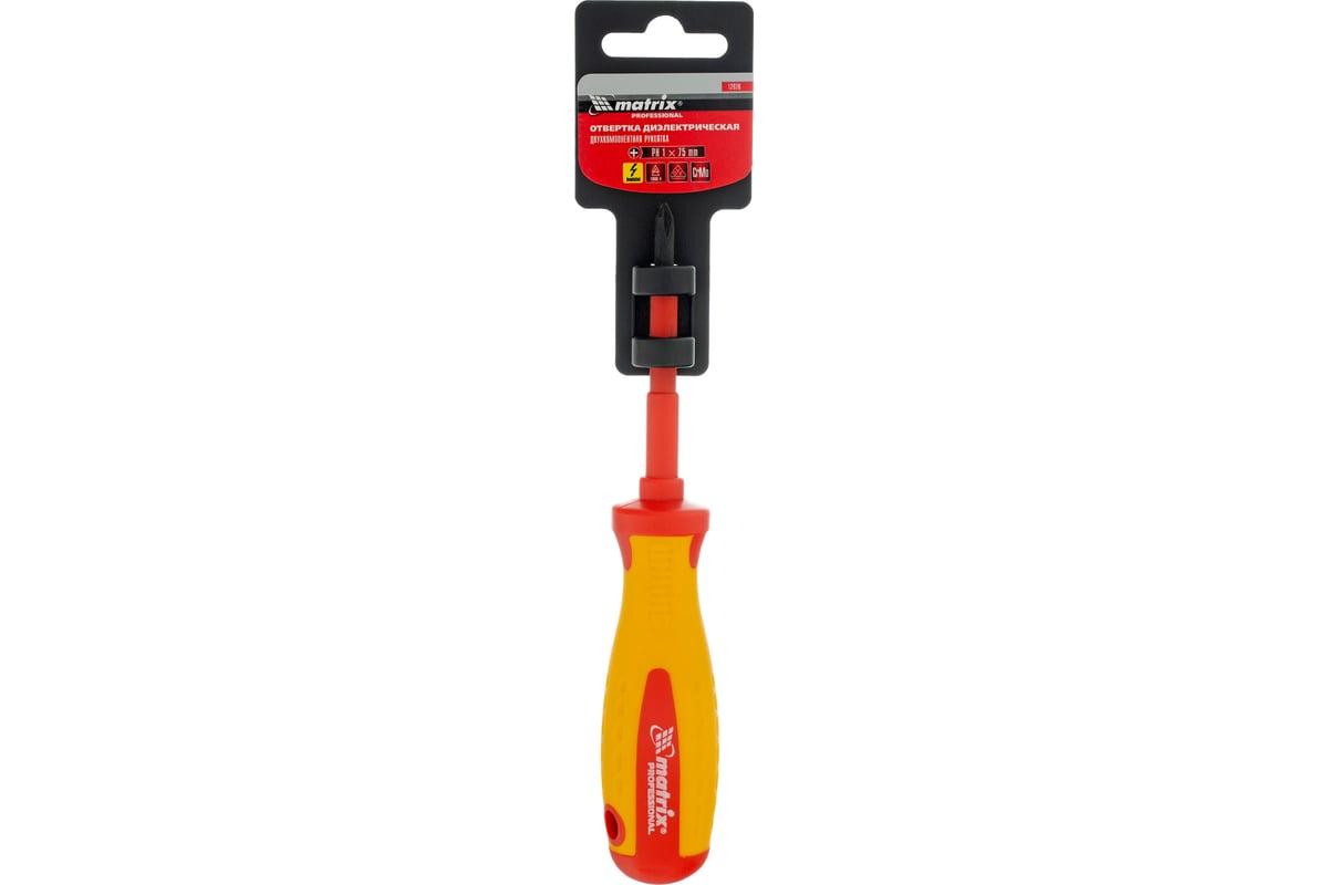 Отвертка Insulated Ph1x75 мм CrMo, до 1000 В, двухкомп. рукоятка Matrix PROFESSIONAL 12926