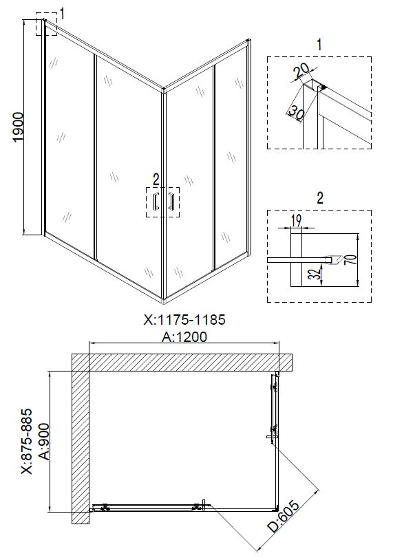 Душевой уголок Niagara Nova NG-6611-08 120x90 прозрачный, хром