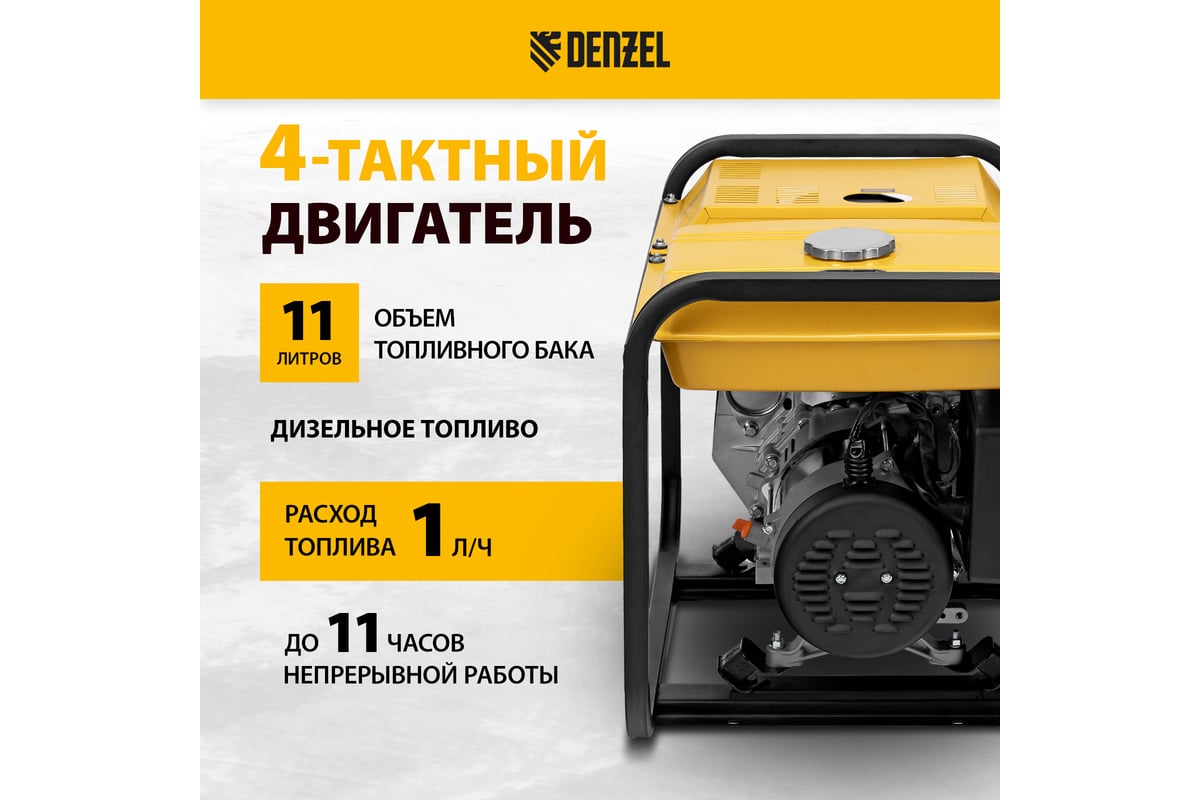 Дизельный генератор Denzel des-32, 3.2 квт, 230 в, 11 л, ручной стартер 94411