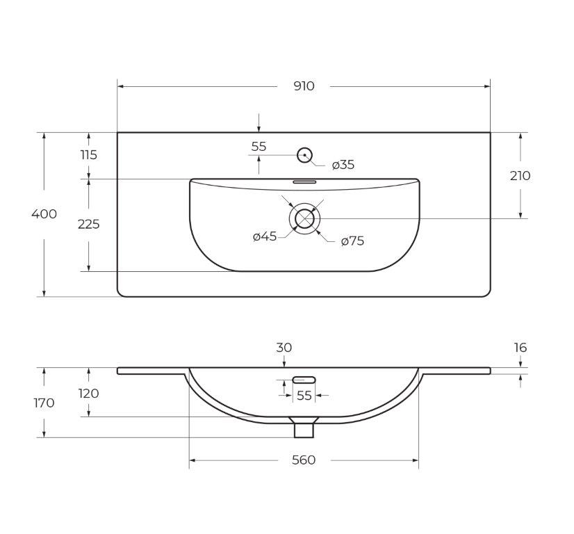 Раковина BelBagno 90 см BB-8099-3-90
