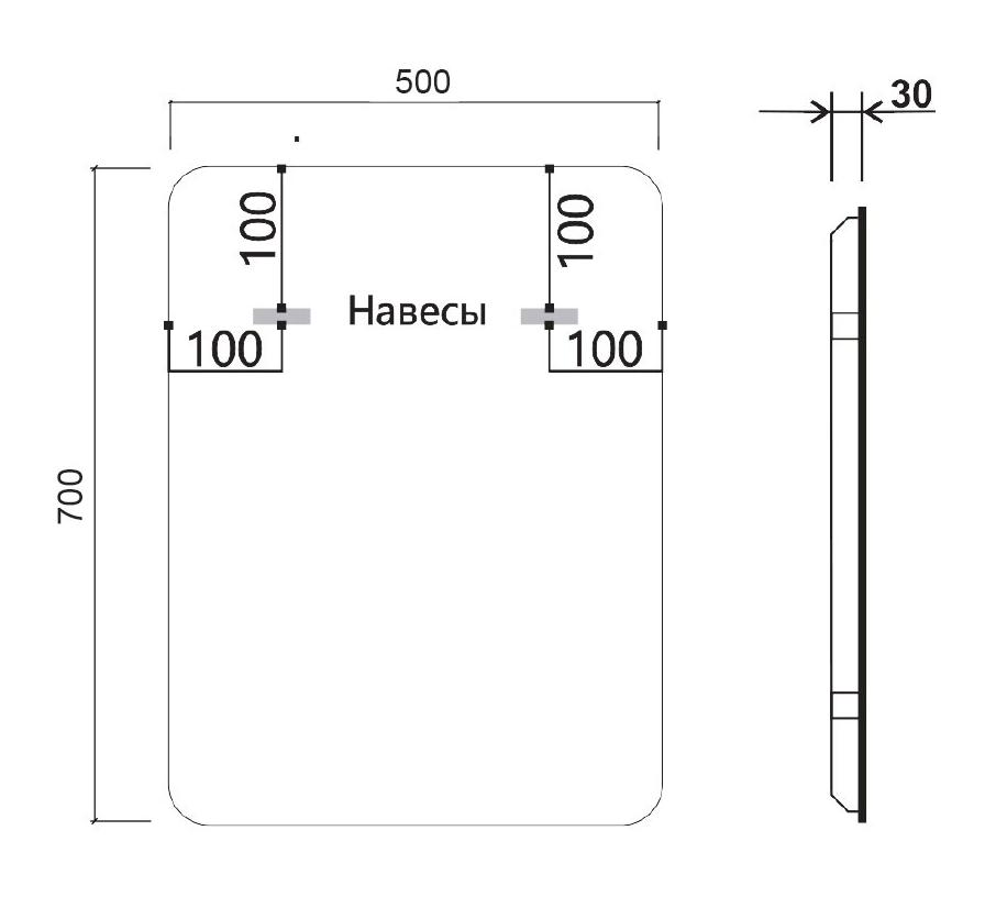 Зеркало Vincea VLM-3VC500B 50x70 см, сенсорный выключатель и диммер, черный