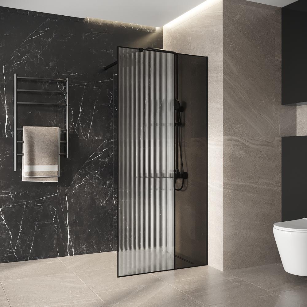 Душевая перегородка Niagara Nova NG-481-12FBLACK 120x200 рифленая/тонированная, профиль черный матовый
